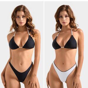 SUUKSESS Women Halter String Two Piece Bikini Sets Reversible Thong Swimsuit